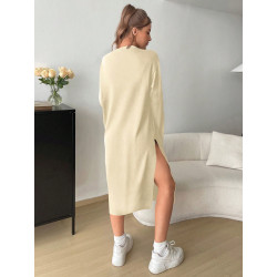 SHEIN Essnce - Vestido casual de color liso con cuello redondo, hombros caídos y abertura lateral en el bajo para mujer