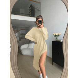 SHEIN Essnce - Vestido casual de color liso con cuello redondo, hombros caídos y abertura lateral en el bajo para mujer