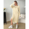 SHEIN Essnce - Vestido casual de color liso con cuello redondo, hombros caídos y abertura lateral en el bajo para mujer