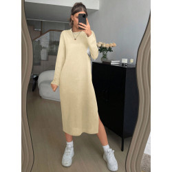 SHEIN Essnce - Vestido casual de color liso con cuello redondo, hombros caídos y abertura lateral en el bajo para mujer