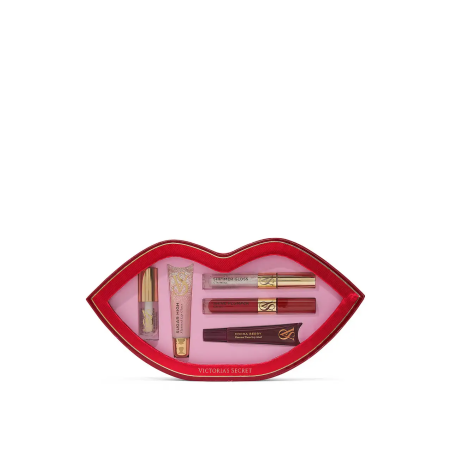 Set de regalo de 5 piezas de Victoria's Secret: brillo labial, aceite, mascarilla y voluminizador de labios.